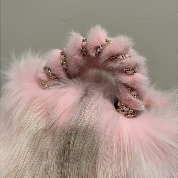 Stunning Pink Gradient Genuine Fox Fur Handmade Top Handle Satchel Bag/Crossbody - Picture 16 of 17